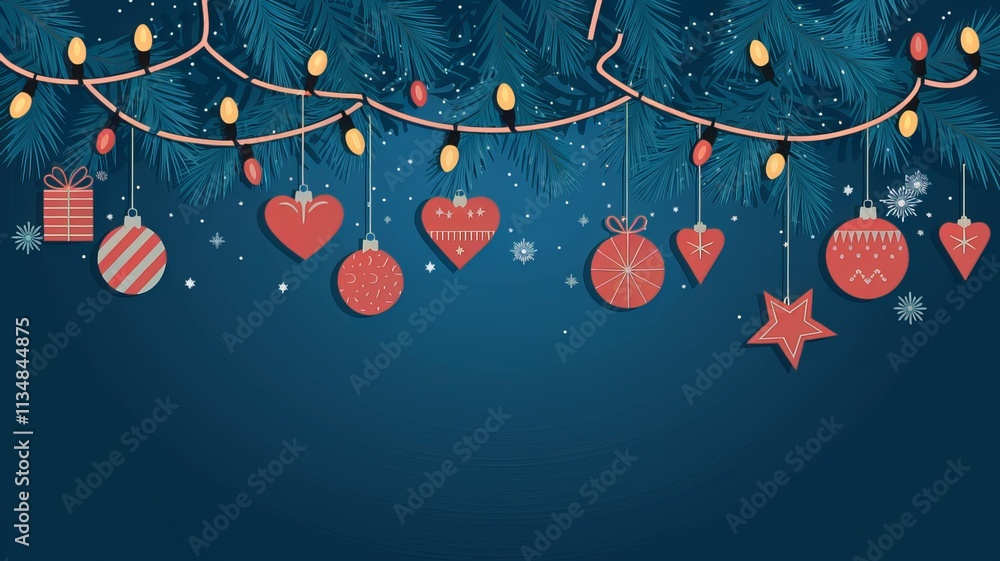 Fototapete christmas lights on a string with a christmas tree and a blue background using ai generated