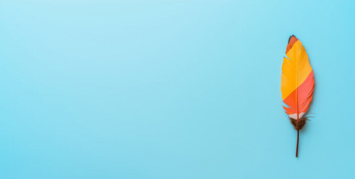 Nation indigenous peoples day concept, Colorful feather on minimslist color background