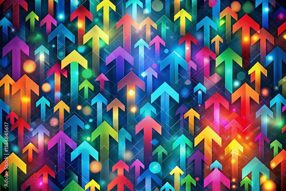 Poster colorful curved arrows pattern for modern business designs with bokeh effect, perfect for background