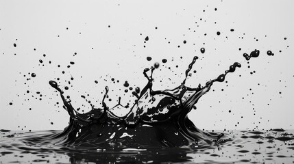 A black and white photo of a splatter of paint with a white background