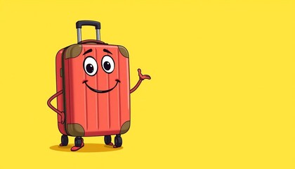 Happy Luggage Cartoon Travel Bag Character Vacation Illustration