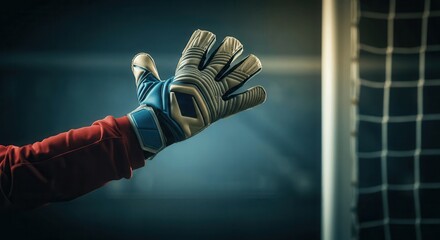 Goalkeeper in action, wearing gloves and preparing to make a save