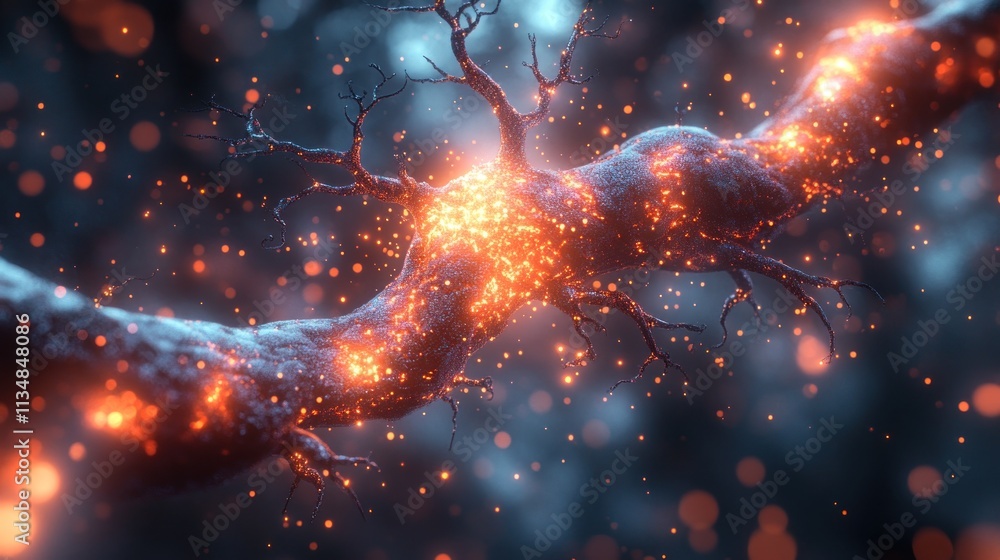 Poster glowing neural pathways: a microscopic exploration of the nervous system