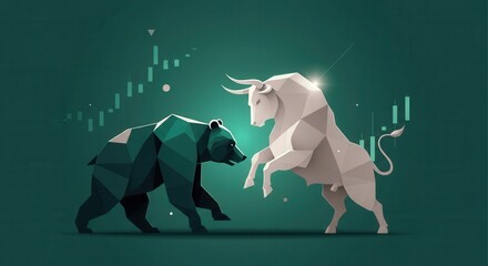 Obraz premium Bull and bear representing market trends in a dynamic financial illustration