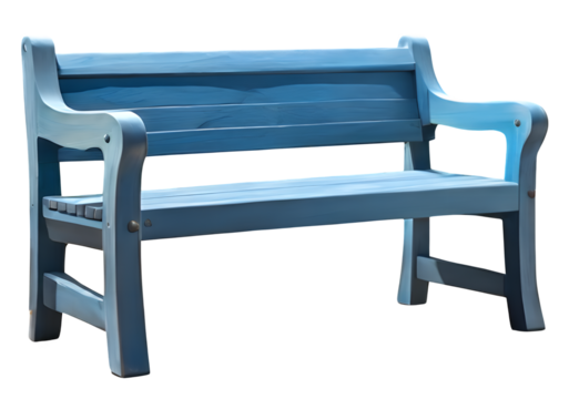 A beautiful blue wooden bench with a smooth finish, clean lines, and a sturdy design, blending functionality with aesthetic charm