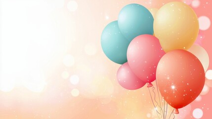 new year background balloons vibrant concept, A festive arrangement of colorful balloons against a soft, blurred pastel background, conveying a cheerful and celebratory atmosphere.