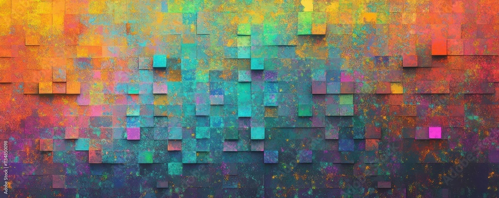 Poster pixelated vibrant abstract background colorful patterns iridescent texture holographic design