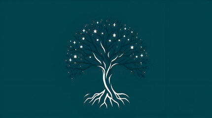 A tree with roots extending into space and branches turning into constellations, signifying growth and limitless aspirations.