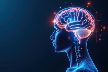 Obraz premium Illuminating the Mind: Exploring Neural Connections and Brain Activity with a Futuristic Blue and Red Theme