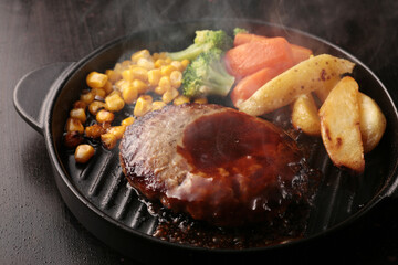 皿盛りや鉄板で焼いたジューシーで美味しそうなハンバーグ