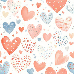 Rustic pastel colors hearts Valentines Day holiday pattern, craft romantic design