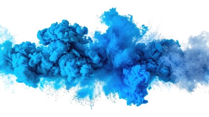 A blue smoke explosion border isolated on white background -
