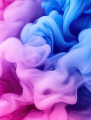 Obraz premium A vibrant blend of pink and blue smoke swirls, creating an ethereal and dreamy atmosphere.