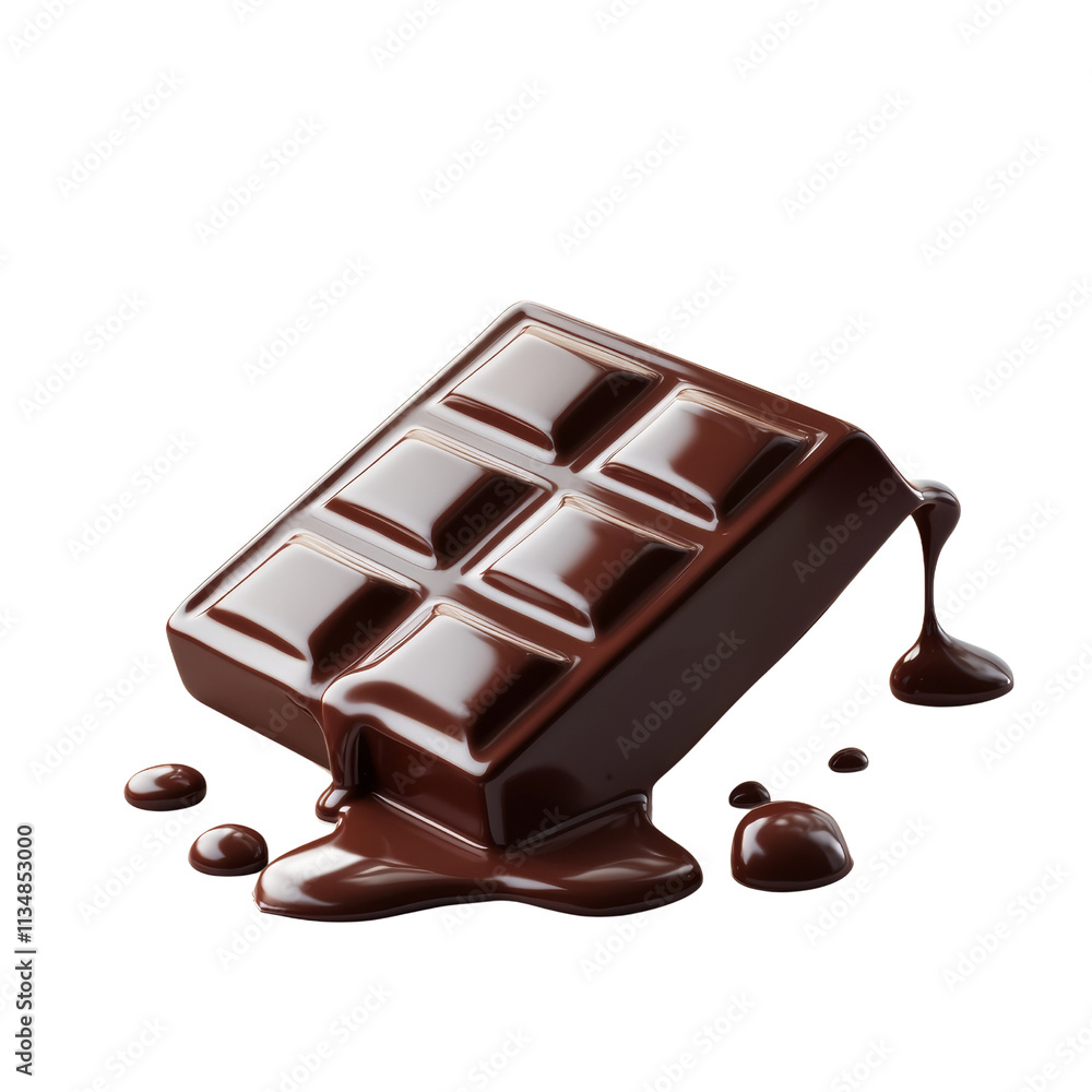 Poster Melting Chocolate Bar with Dripping Effect on transparent Background