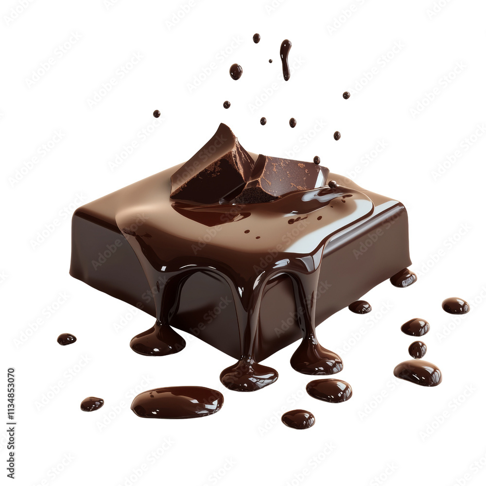 Poster Melting Chocolate Bar with Dripping Effect on transparent Background