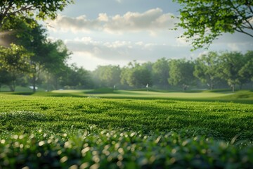 Premium Quality Picture of Beautiful Golf Course with Distant Holes and Green Grass