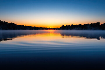Fototapeta premium Sunset reflection over serene lake nature photography tranquil environment vibrant colors
