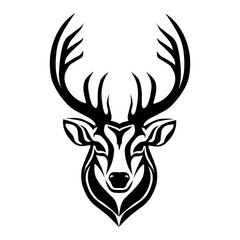 Deer head with large antlers monogram vector logo, perfect for logos, tattoos, and designs.