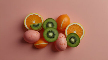 cucumber and tomato on pink. Genrative.ai 