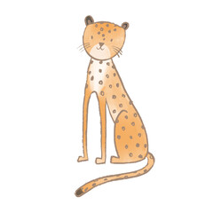 Beautiful stock illustration with cute cheetah. Safari animal clip art. Isolated naive style drawing. Childish hand drawn painting.