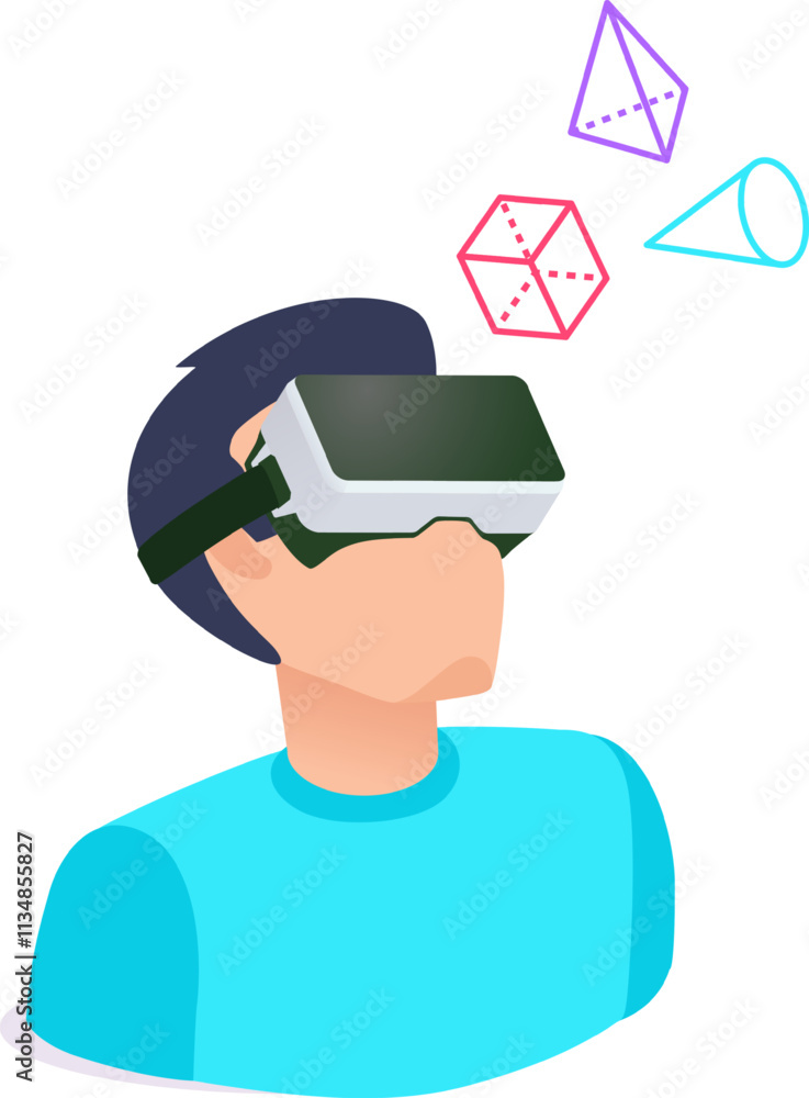 Aufkleber man wearing vr headset is immersed in a virtual environment, exploring and interacting with colorful