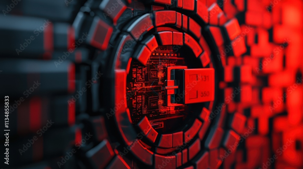 Aufkleber a close-up of a futuristic, red-lit circuit design, showcasing intricate patterns and technology in 