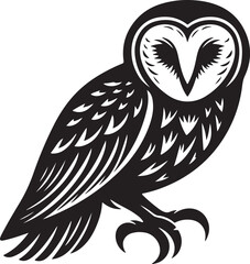  Barn owl bird silhouette vector art illustration. Black and white barn owl vector.