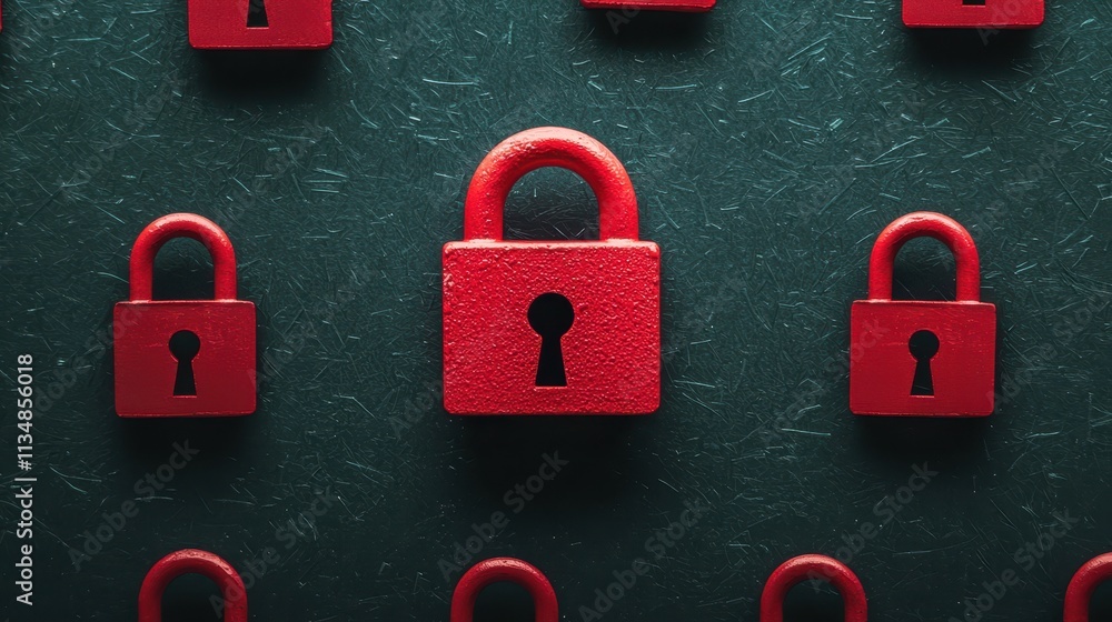 Aufkleber a textured surface with multiple red padlocks arranged in a pattern, symbolizing security and protec