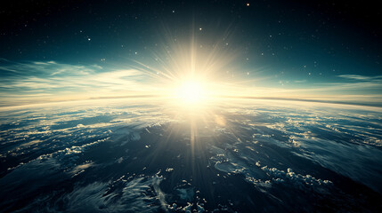 Spectacular Sunrise Over Earth Captured from Space with a Radiant Horizon Glow and Soft Blue Atmosphere