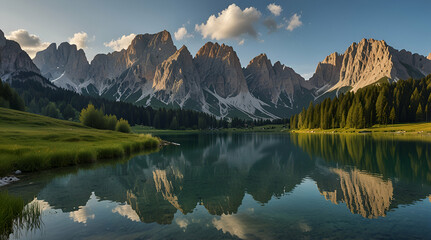 reflection in lake with clouds. Genrative.ai