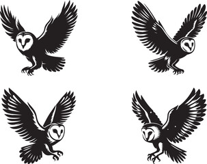  Barn owl bird silhouette vector art illustration. Black and white barn owl vector.