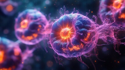 Microscopic Cell Structures: A Vivid Artistic Depiction