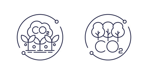carbon offset and reducing co2 icons in line design