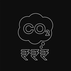 carbon emissions cost icon, co2 gas price in rupee, line vector