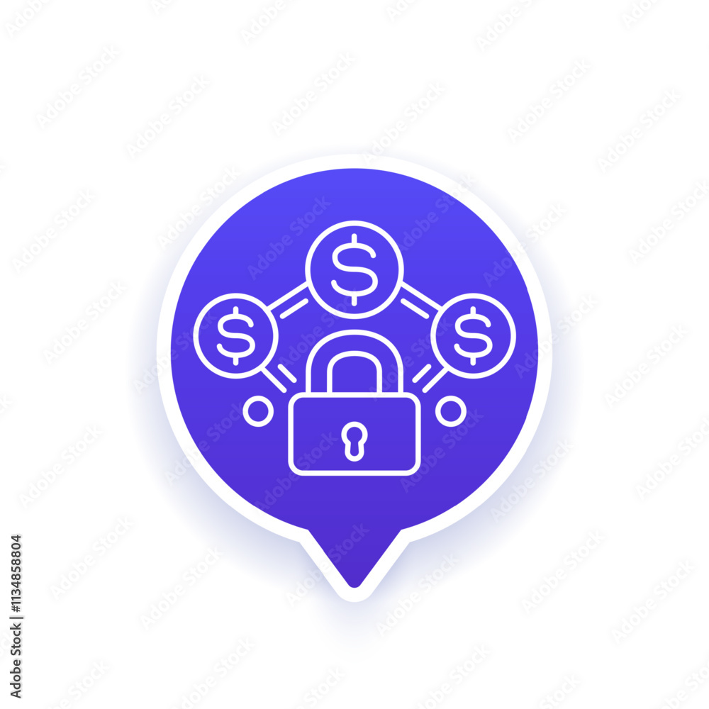 Poster fixed cost icon with a lock, line vector design