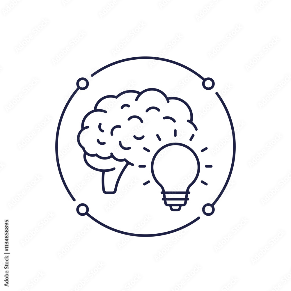 Poster idea line icon with a brain