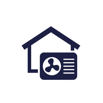 heat pump and house icon on white