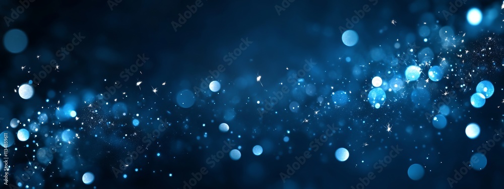 Poster sparkling blue particles dance across a cosmic expanse, creating an enchanting atmosphere of depth a