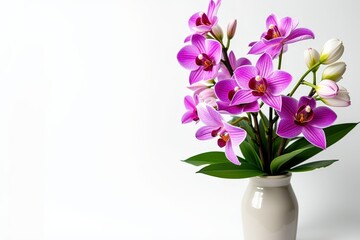 Naklejka premium Elegant Pink Orchids in White Vase - Perfect for Home Decor, Gifts, or Office Ambience