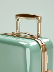 Glossy Mint Suitcase Handle - Elegant mint green suitcase with a gold handle, symbolizing travel, luxury, adventure, sophistication, and escape.