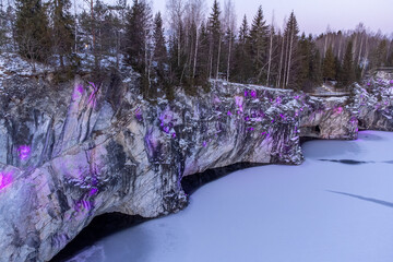  a beautiful view of the illumination of the ruskela mountain park. republic of karelia
