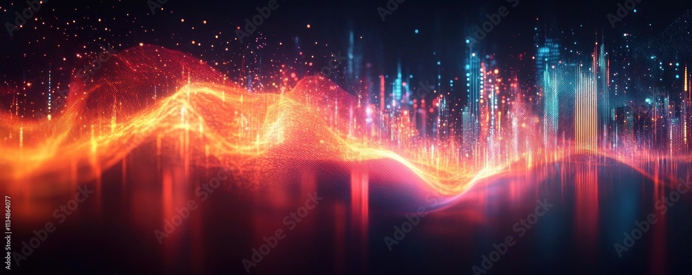 Poster futuristic neon cityscape background abstract digital art for tech ai data graphics