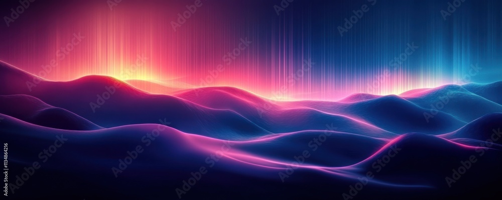 Poster futuristic abstract background with gradient hills and neon lights for technology and digital applic