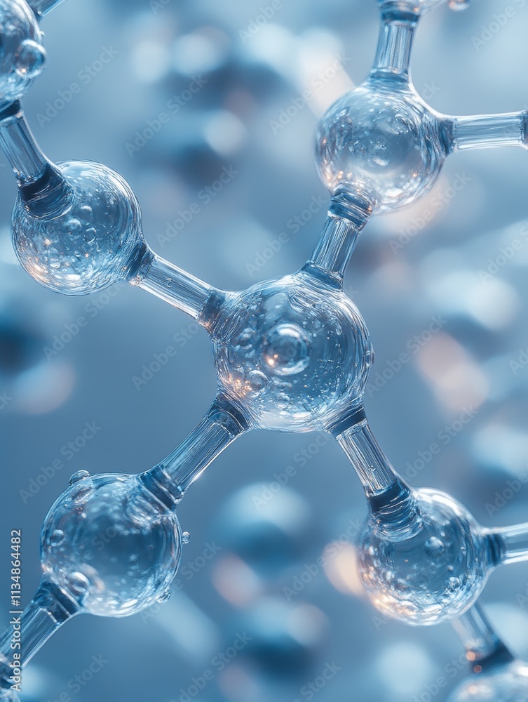 Poster exploring the delicate structure of a water molecule through intricate visualization at a microscopi