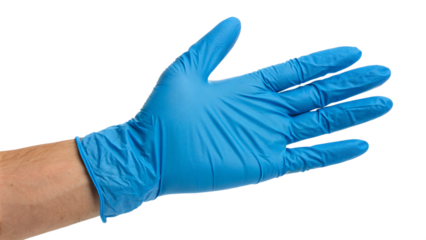 Glove-clad hands in a protective gesture, a symbol of healthcare and cleanliness