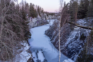  a beautiful view of the illumination of the ruskela mountain park. republic of karelia