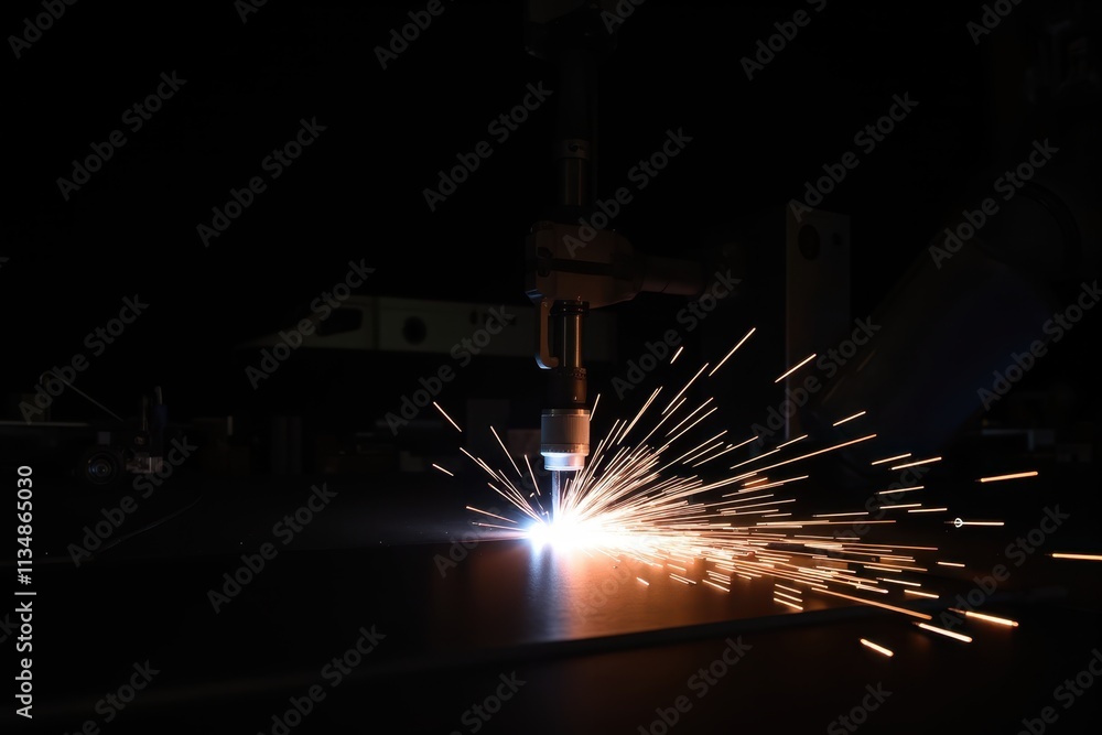 Aufkleber precision welding process with sparks flying from a torch in industrial setting highlighting skilled