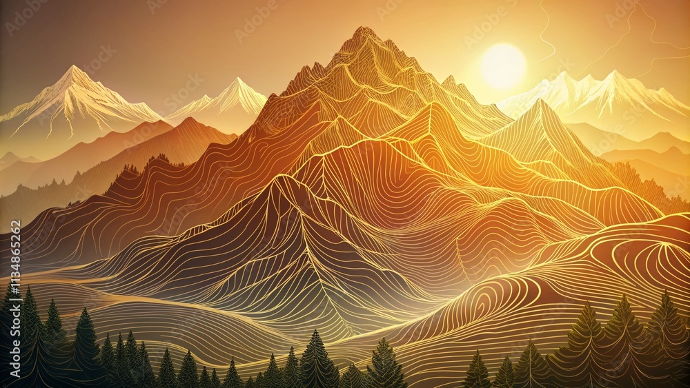 Poster customizable mountain terrain topography lines background with copy space for design projects and cr