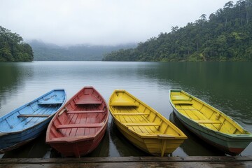 Obraz premium Colorful boats moored at dock with clear signage emphasizing safety regulations