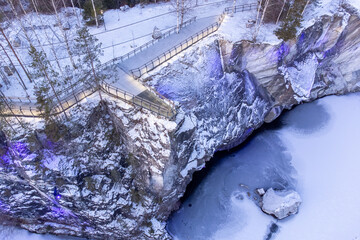  a beautiful view of the illumination of the ruskela mountain park. republic of karelia